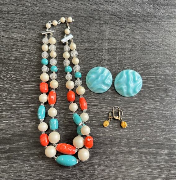 Vintage Antique Western Germany Jewelry Lot Statement Necklace Earrings‎ - Picture 1 of 10